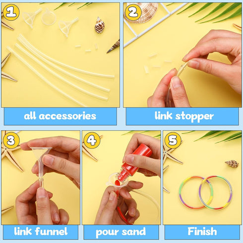 48 Pcs Sand Art Bracelets for Kids, Clear Plastic Bracelets with 5 Mini Funnels for Sand Art Crafts and Party Favors