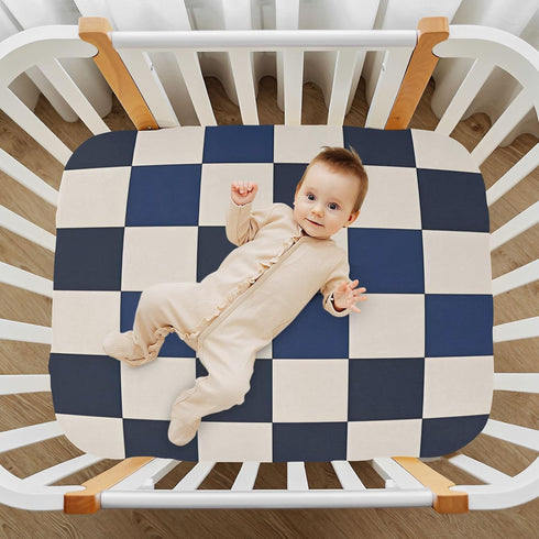 miaozhen 52''x28'' Blue Black White Checkered Crib Fitted Sheets Essentials for Crib Mattress sabanas de cuna para ni?a