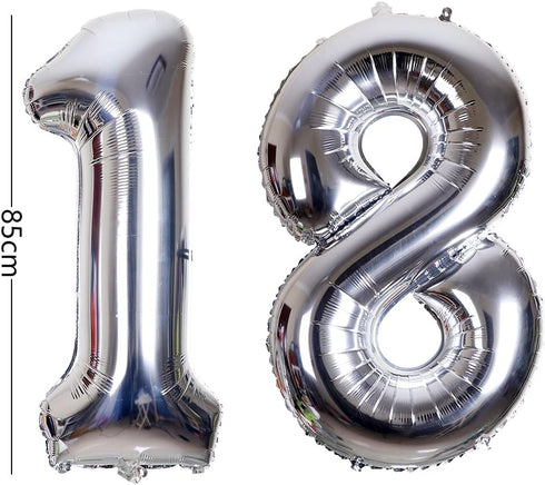 40 Inch Jumbo Number 18 Balloon | Birthday Party Celebration Decoration Foil Helium Balloons, Silver