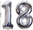 40 Inch Jumbo Number 18 Balloon | Birthday Party Celebration Decoration Foil Helium Balloons, Silver