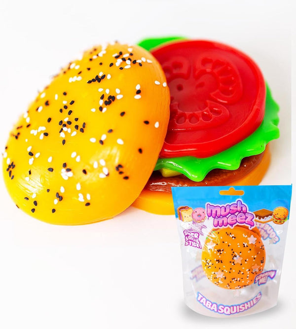 Mushmeez Taba Squishy - Burger (Jumbo) Large, 3.5" Super Soft & Sticky Layered