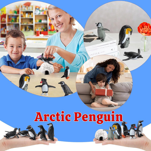 SCAHOW 11PCS Set Penguin Toys, Plastic Arctic Animal Penguin Figures for Kids, Realistic Polar Animals Penguin
