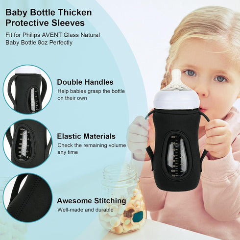 Beautyflier 2PCS 8 oz 3.3mm Sleeve Covers for Philips Avent Glass Natural Baby Bottle, Reusable Insulator, Thicken Heat