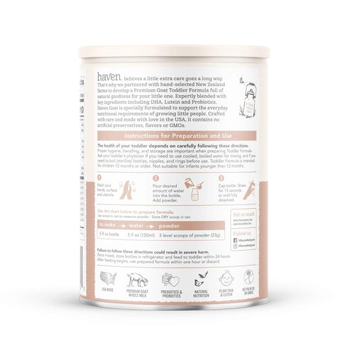 3 14.1 Oz Haven Goat Toddler Formula, Grass Fed Whole Goat Milk Powder for Toddlers With Probiotics, Prebiotics, Lutein