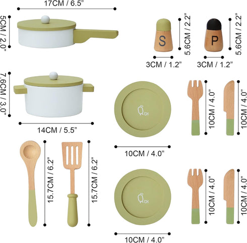 Set Teamson Kids - Little Chef Frankfurt Wooden Cookware Play Kitchen Accessories for Toddler Boys and Girls, Cookware