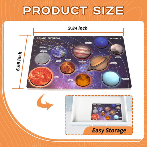 Planet Solar System Space Wooden Puzzle Toys for Kids - Preschool Solar System Planets Matching Board Activities