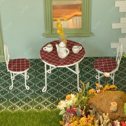 iLAND Dollhouse Flooring - 1/12 scale, 1/6 scale, 30pcs Double-Sided Dollhouse Floor Tiles, French Green Floral