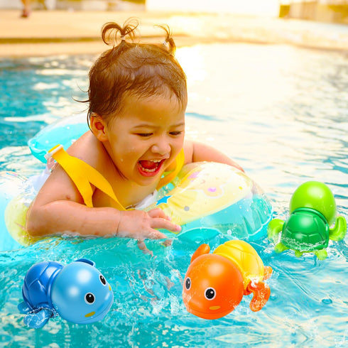 Cute Swimming Turtle Bath Toys for Toddlers 1-3, 3 Pack Water Pool Floating Wind Up Toys for 1 Year Old Gifts