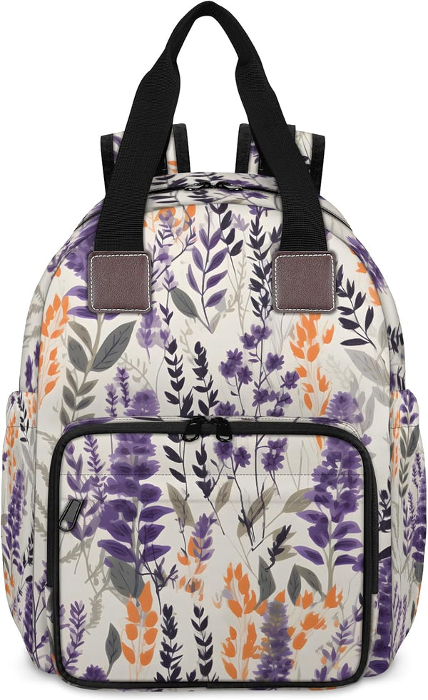 Eativisa Lavender flowers Diaper Bag Backpack-Multi-functional mother and baby bag Thermal compartment USB