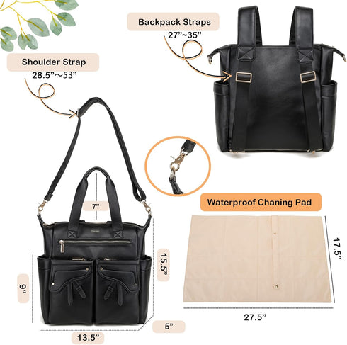 Yomiky Backpack, Leather Diaper Bag Diaper Bag Tote Travel Tote Bags with Large Capacity and Multiple Pockets