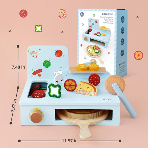 Set 3-6 Counter 24 Pillowhale Wooden Pizza Play for Kids Slice and Serve Pretend Play Food with Hook-and-Loop Cutting