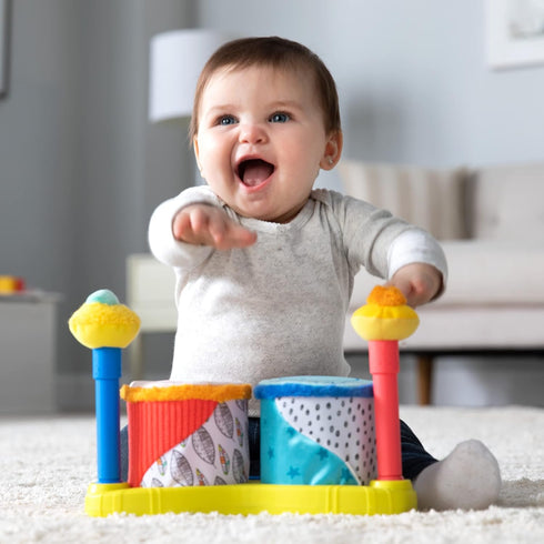 Set 12 Lamaze Squeeze Beats First Drum - Baby Sensory Toy Includes Funny Animal Sounds - Colorful Baby Musical Toys