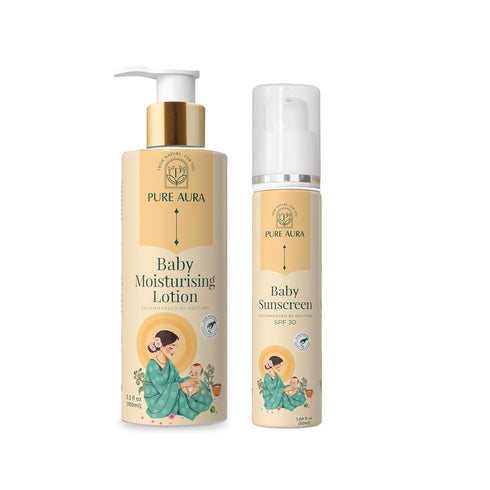 PURE AURA Baby's Sunshine Shield Duo, Ayurvedic Sunscreen SPF 30 and Baby Lotion, Natural