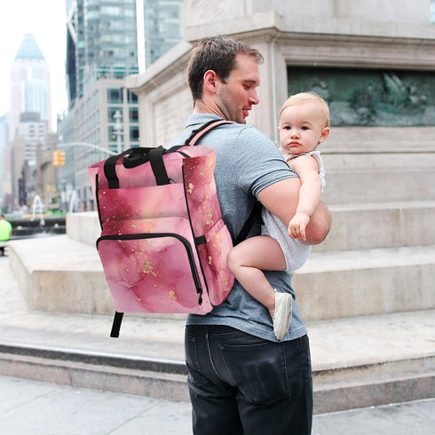 SUABO Backpack Baby Diaper Bag Pink Ink Wash Large Bag Waterproof Travel Diaper Bags for Moms and Dads
