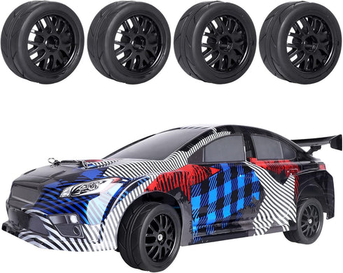 Pre-Glued OD 2.56" 12mm Hex Wheels Rims & Rubber Tires - 26mm for 1/10 Scale On Road Racing Car, Set of 4