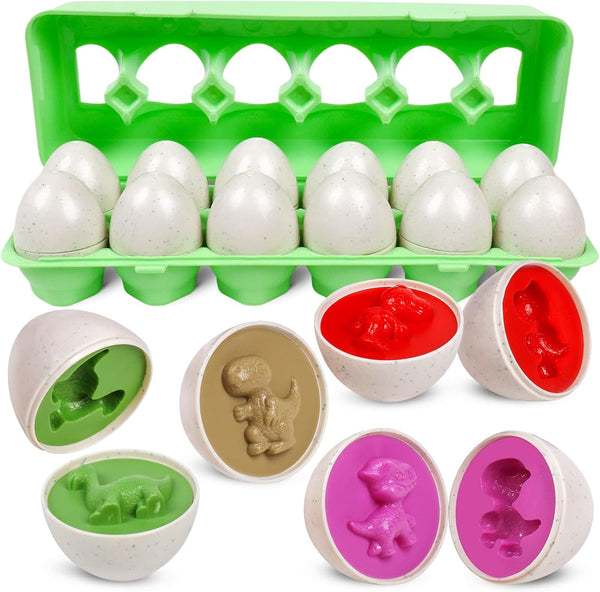 Matching Easter Dinosaurs Eggs for Toddlers, 12 pcs Color & Shape Puzzle Toy, Montessori Educational Gifts for Kids 2-4