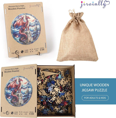 500 16.5x16.5 Jiroinlly Wooden Puzzles for Adults Pieces, Dinosaur Starry Night, Unique Shaped Jigsaw Puzzle, Relaxing