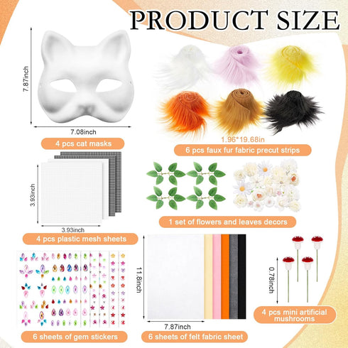 Seenelling 31 Set Pcs DIY Therian Mask Kit Blank Cat Mask Material Kit Accessories for Therian Gear Stuff