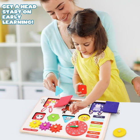 TOY Life Wooden Busy Board Montessori Toys, Activity Board Sensory Toys for Toddlers 1-3, Educational Motor Skills