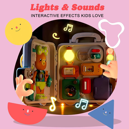 1-3, Montessori Busy Board for Toddlers Baby Educational Activity Board with Lights & Music, Sensory Toys for Fine