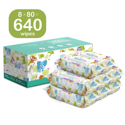 HAPPY BUM Baby Wipes - Unscented Baby Wet Wipes, 8 Packs, 640 Count