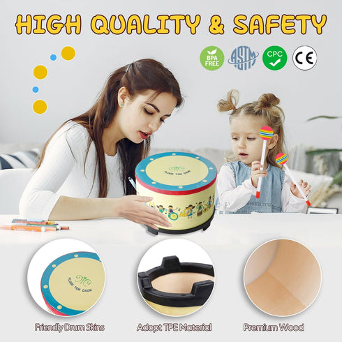 Floor Tom Drum 10 Inch, Colorful Percussion Instrument with 2 Mallets for Child Special Gift.