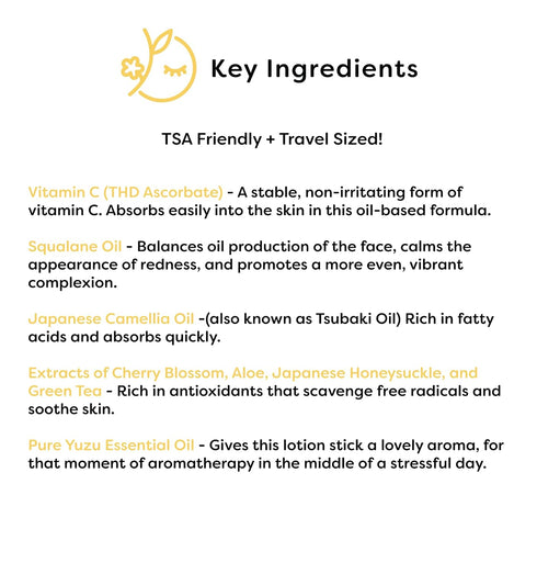 Sundays With You Vitamin C Yuzu Solid Lotion Stick - Camellia Oil Moisturizer - TSA Travel Friendly Lotion