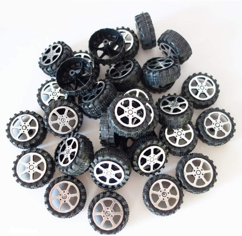100 Pcs Plastic Roll 2mm Dia Shaft Toys Car Wheel for DIY Model Toy RC Car Truck Building Projects