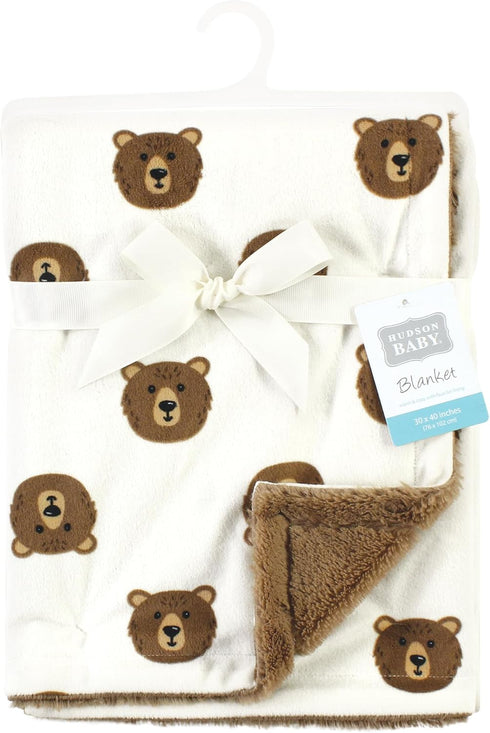 Cozy Brown Bear Plush Baby Blanket with Furry Edges - One Size