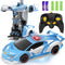 Transforming Police Car RC Toy, 1:18 Scale with Flashing Lights, 360° Rotation for Kids Age 4-12