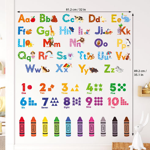DS-8044 DECOWALL Animal Alphabet Numbers Colour Decals Stickers Kids Peel and Stick Removable for Room dcor Letters ABC