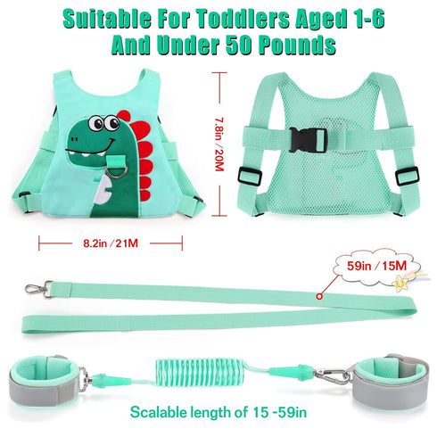 Child Safety Harness Leash for Toddlers - Anti-Lost Wrist Link (Green)