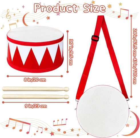 Xeehwb Set,8 Set,Educational 2 Kids Drum in Wooden Toy Drum Baby Musical Toys Drum with Adjustable Strap