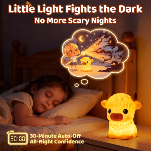 Dimmable 30 BPA-Free SiliconeHuggwaii Highland Cow Night Light for Kids, Squishy Night Light Touch Cow Lamp, Highland