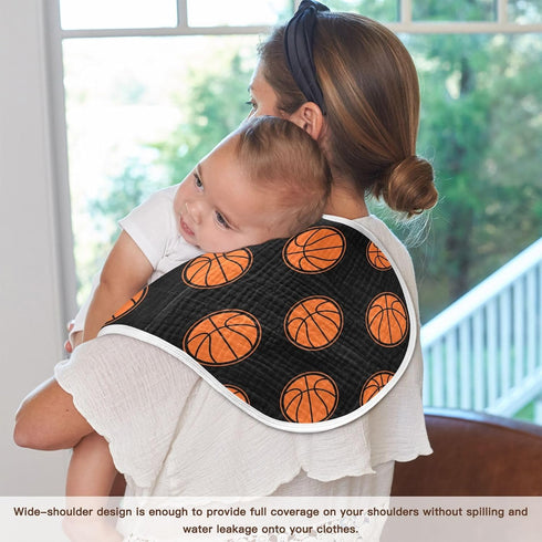 Qinllo 2 Pack 22"x11" Muslin Burp Cloths Basketball Black Print Cotton Baby Burp Cloths Ultra Absorbent Soft Thick