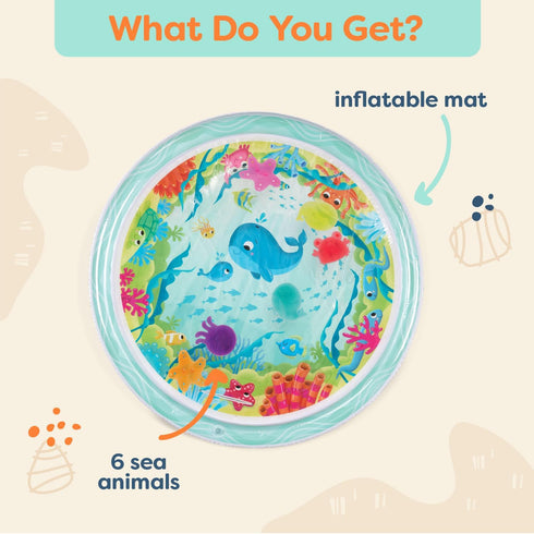B. baby Baby Water Mat, Inflatable Tummy Time Mat with 6 Removable Sea Animals, Water Activity Mat for Babies