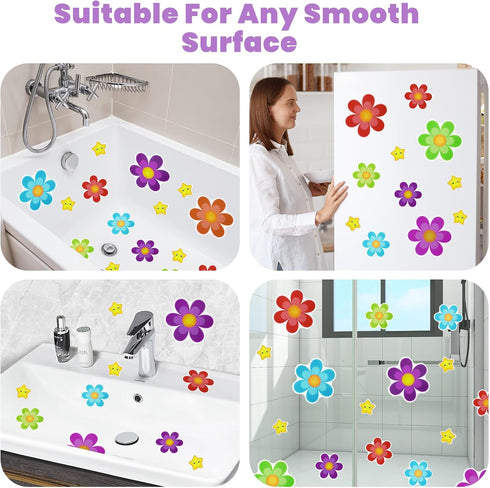 Cecliy 26 Pcs Non Slip Bathtub Stickers, Cute Daisy Shower Floor Non Slip Stickers for Safety Bathroom Tubs Shower