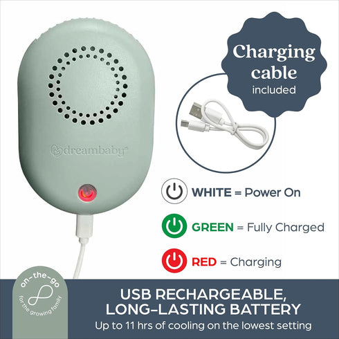 Dreambaby Breezz-to-Go USB Rechargeable Bladless Baby Fan with Swivel Strap Portable Cooling for Strollers, Car Seats