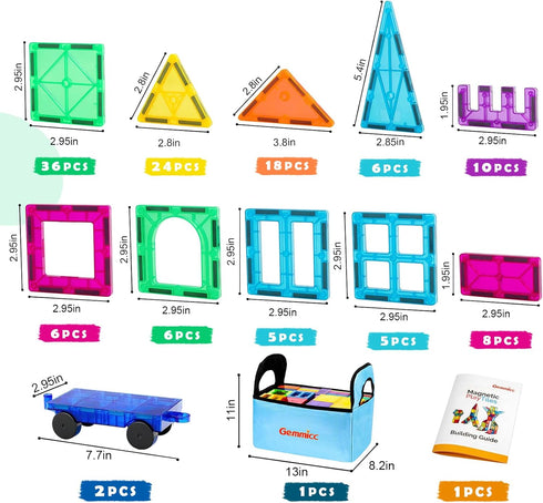 Gemmicc 126 Set 2 Magnetic Tiles, PCS + Storage Case, STEM Building Blocks Magnet Toys for Kids,Educational Building