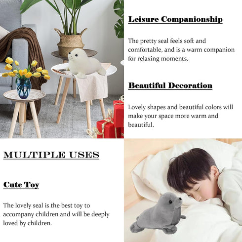 2PCS Cute Seal Plush Stuffed Animal Toy Pillow - Kawaii Doll Gifts for Kids