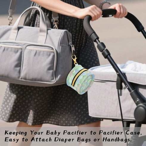 PYBUG Watercolor Scallop Round Pacifier Storage Case, Polyester & TPU Lined with Hook Buckle, Pacifier Container Box
