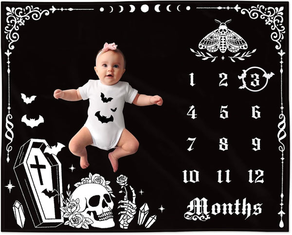 Gothic Baby Monthly Milestone Blanket, Goth Girl Boy Baby Shower Growth Chart