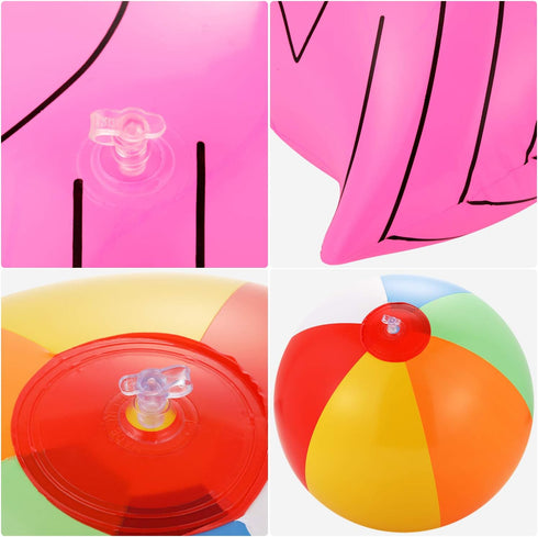 meekoo 6 Pieces Jumbo Inflatable Palm Trees, Coconut Trees, Pink Flamingos, Colorful Beach Balls for Hawaii Luau Party