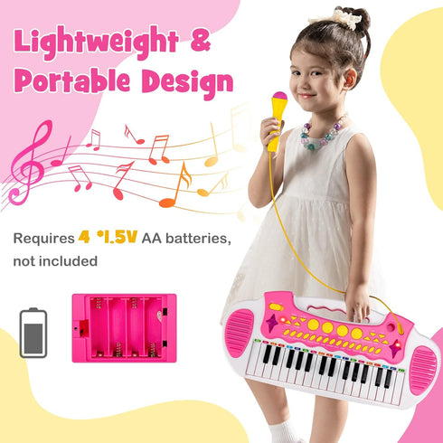 31-Key HONEY JOY Kids Piano Keyboard, Electronic Piano Educational Musical Instrument Toy with Microphone, Sounds