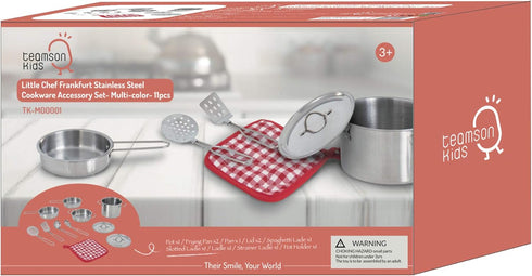 Set 11 Teamson Kids - Little Chef Frankfurt Kitchen Pretend Play Stainless Steel Cooking Utensils Accessories Toys