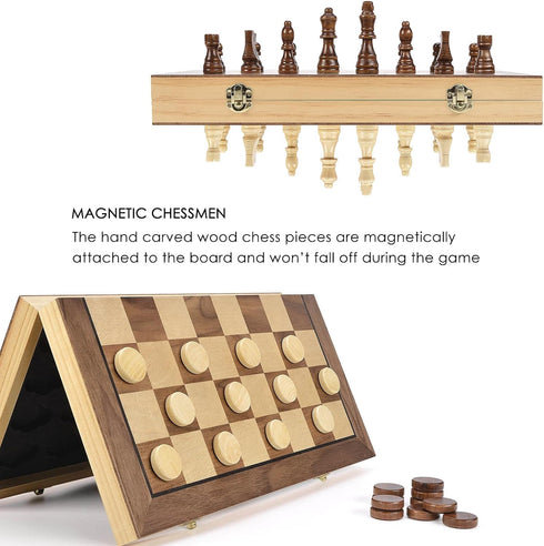 15'' Set -2 -24 Set 2 1 AMEROUS Magnetic Wooden Chess & Checkers Game Extra Queens Cherkers Pieces - Chessmen Storage