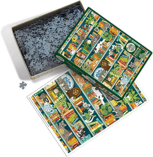 Cobble Hill 1000 Piece Puzzle - The Purrfect Bookshelf - Sample Poster Included