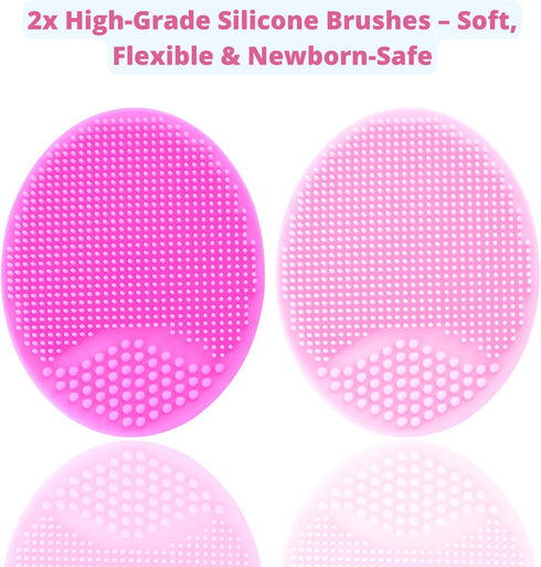 Set (5-Pack Cradle Cap Brush and Sponge for Baby - Bath Essentials for Newborns | Treatment Comb | Baby Bath Sponges