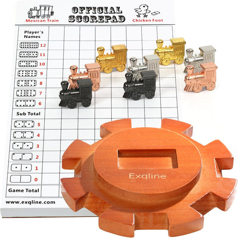 Exqline Mexican Train Dominoes Accessories - with 6.5" Mexican Train Hub Centerpiece,