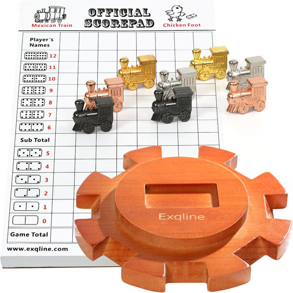 Exqline Mexican Train Dominoes Accessories - with 6.5" Mexican Train Hub Centerpiece,